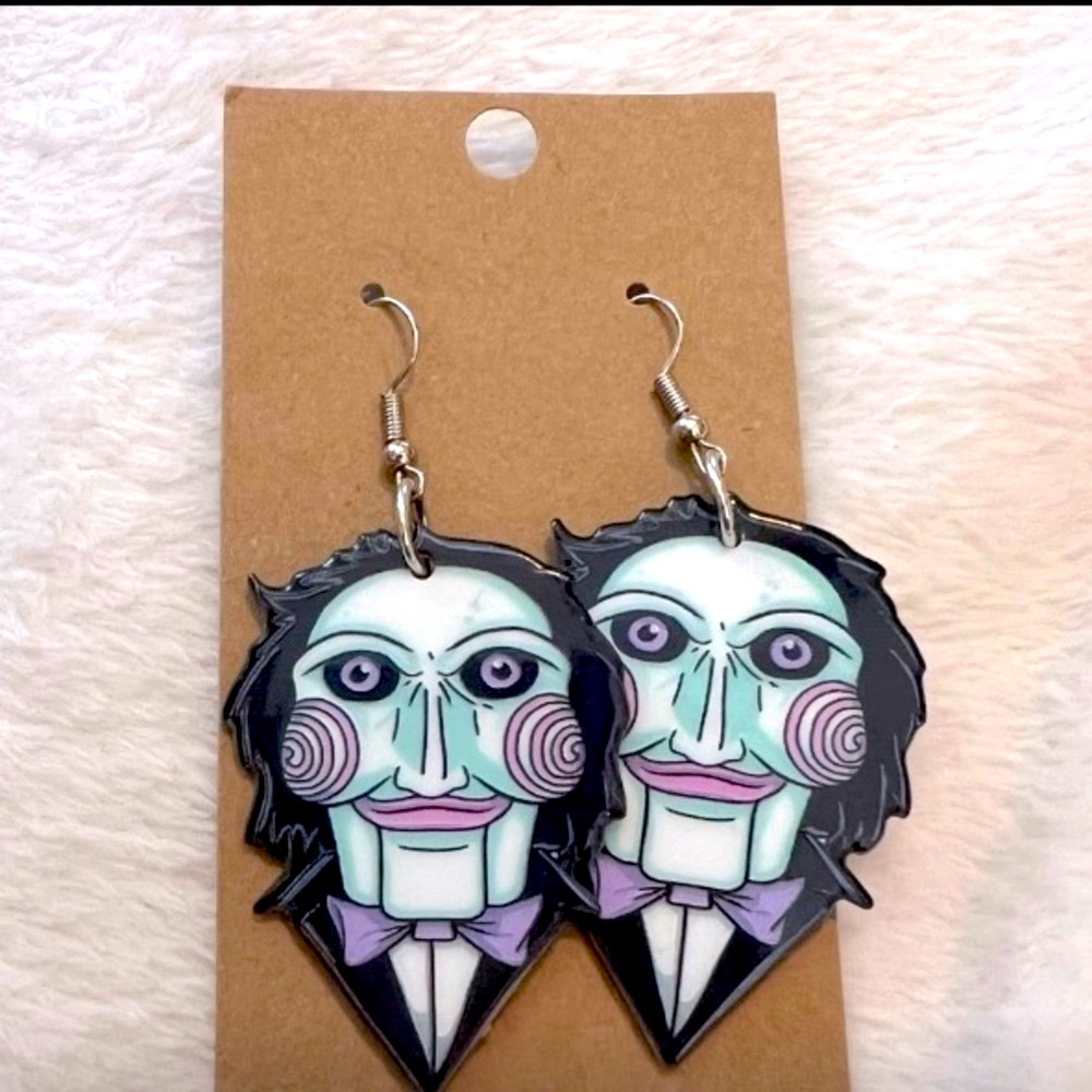 Saw jigsaw horror movie earrings